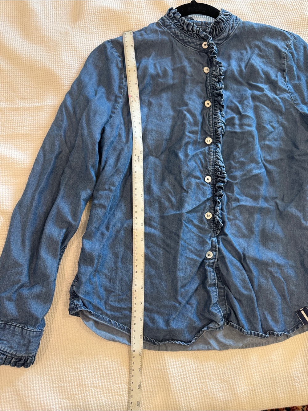 COURT & ROWE Blue Ruffled Denim Button-Down Shirt - Picture 3 of 5